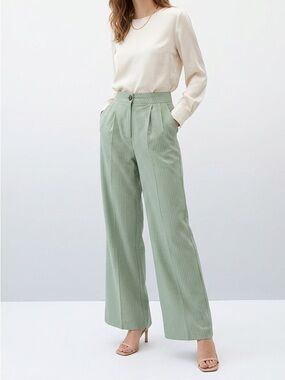 Green Highrise Pleated Wide-Leg Pants Size Small